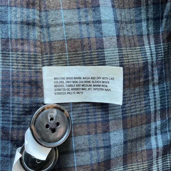 Gap Hooded Mac Jacket Coat Men’s LARGE Navy Blue Chambray Lined Cotton - Picture 6 of 10